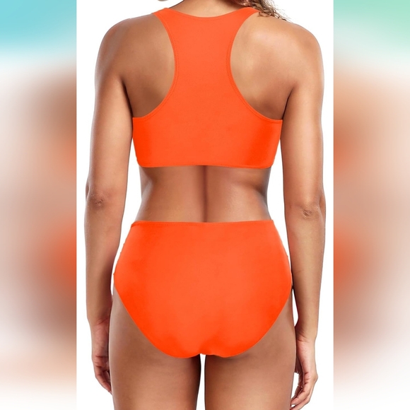 Holipick Women High Waisted Two Piece Bikini Set Racerback Bathing Suit Sporty C - Picture 3 of 7